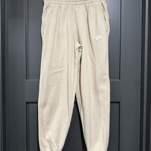 Nike Kids Beige Fleece Joggers with White Logo